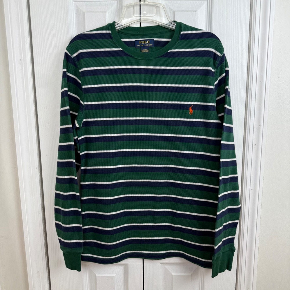 Polo by Ralph Lauren Green Navy Striped Long Sleeve Undershirt